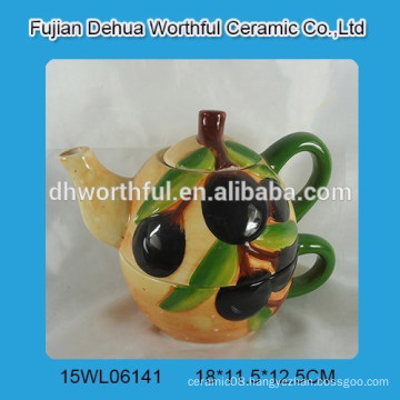 Popular handpainting olive design ceramic teapot with cup